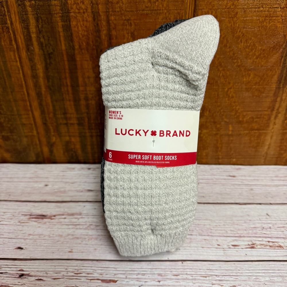 Lucky Brand Ladies Super Soft Boot Sock 6-Pair Black Recycled Polyester - Picture 4 of 4